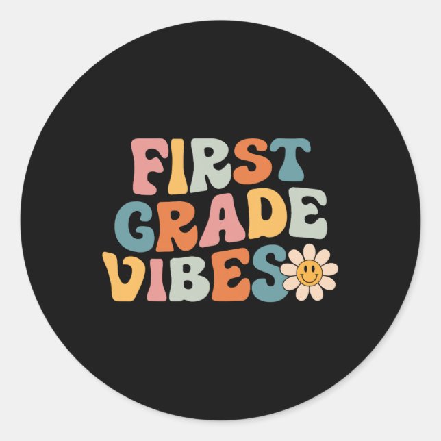 Grade Vibes - 1st Grade Team Retro 1st Day Of Scho Classic Round Sticker (Front)