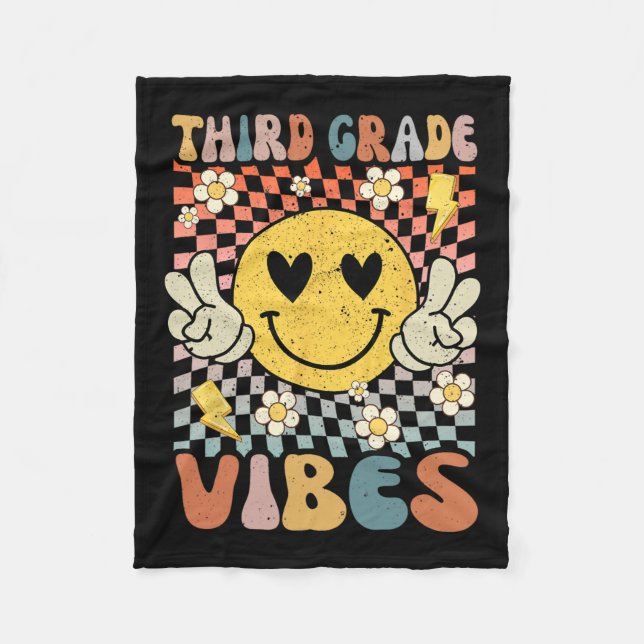 Grade Vibes 3rd Grade Retro Teacher 1st Day Of Sch Fleece Blanket (Front)