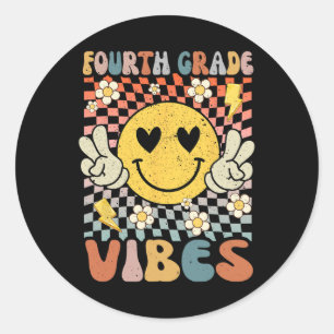 Grade Vibes 4th Grade Retro Teacher 1st Day Of Sch Classic Round Sticker