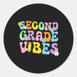 Grade Vibes Back To School Retro 2nd Grade Teacher Classic Round Sticker