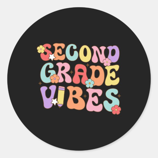Grade Vibes Back To School Retro 2nd Grade Teacher Classic Round Sticker (Front)