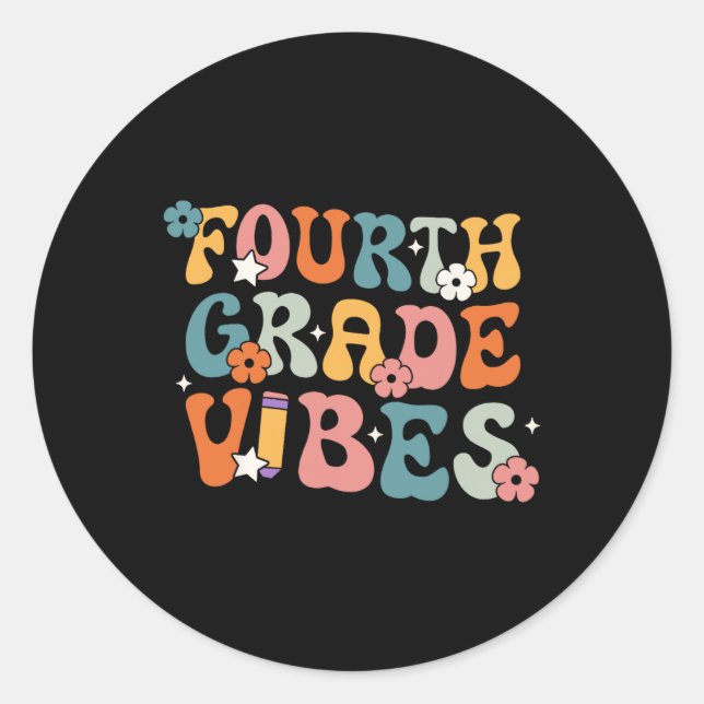 Grade Vibes Back To School Retro 4th Grade Teacher Classic Round Sticker (Front)