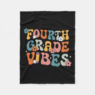 Grade Vibes Back To School Retro 4th Grade Teacher Fleece Blanket