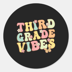 Grade Vibes Hello Team 3rd Grade Teacher Kids Retr Classic Round Sticker