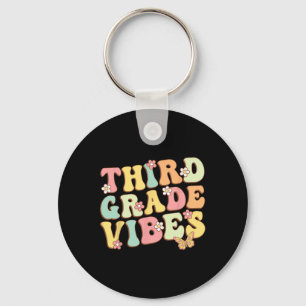 Grade Vibes Hello Team 3rd Grade Teacher Kids Retr Keychain