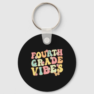 Grade Vibes Hello Team 4th Grade Teacher Kids Retr Keychain