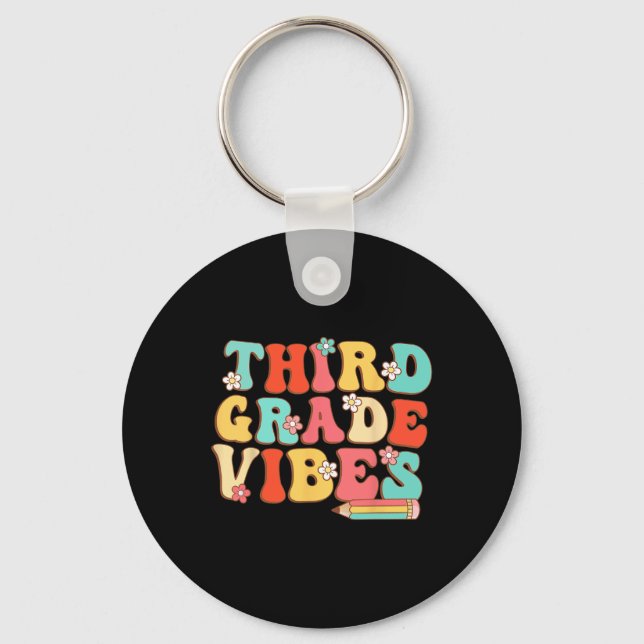 Grade Vibes Retro Groovy - 3rd Grade Back To Schoo Keychain (Front)