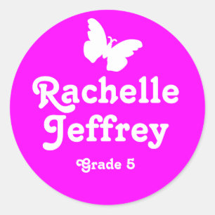 Grader school education name butterfly id sticker