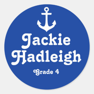 Grader school education name navy anchor sticker
