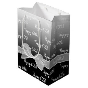 Gradient 60th Birthday With White Bow Medium Gift Bag
