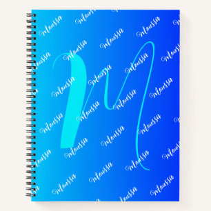 Gradient Aqua & Blue Colour - Name Monogrammed Notebook