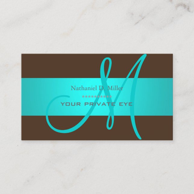 Gradient Aqua Blue Monogram DIY background colour Business Card (Front)