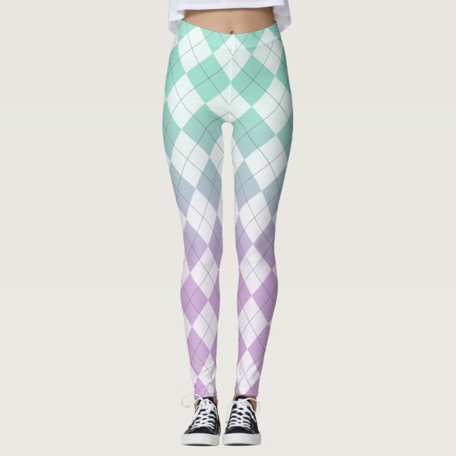 Gradient Argyles - Light Purple and Green Leggings (Front)