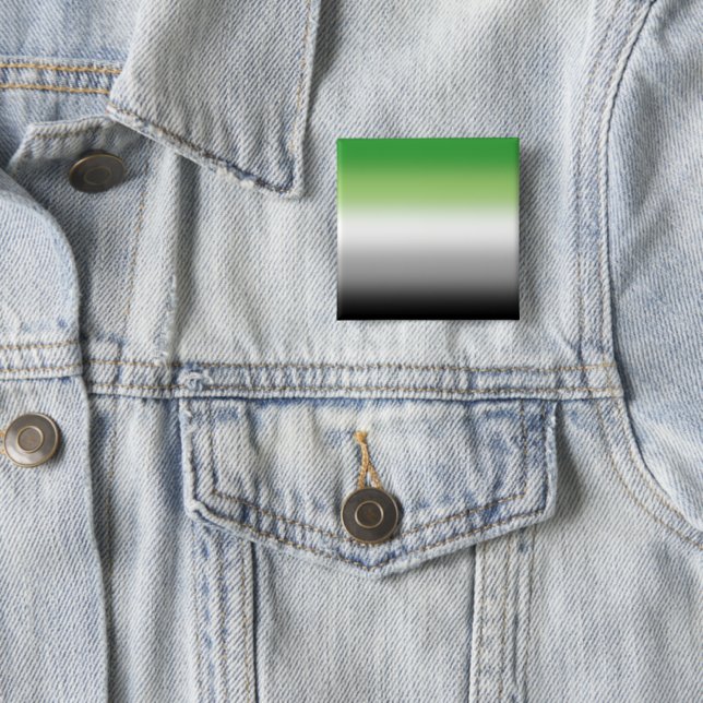 Gradient Aromantic Flag – Colourful Aromantic Prid 2 Inch Square Button (In Situ)