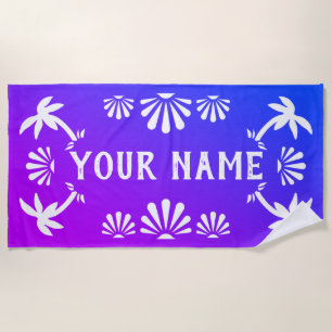 Gradient beach palm tree personalized name beach towel