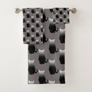 GRADIENT BLACK CAT PATTERN IN CHARCOAL GRAY  BATH TOWEL SET