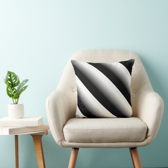 Gradient Black Grey and White Stripe Throw Pillow (Chair)