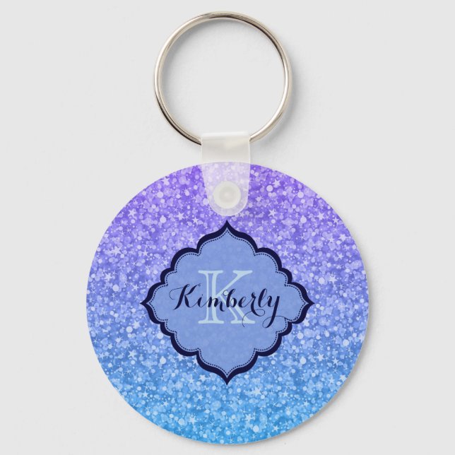 Gradient Blue And Purple Glitter Keychain (Front)