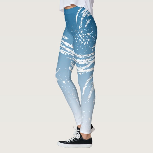 Gradient Blue Brush Stroke and Veins Effect  Leggings (Left)