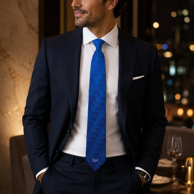 Gradient Blue Chevron Monogram  Tie (Creator Uploaded)