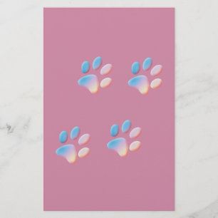 Gradient Blue Pink and Yellow Paw Prints Stationery