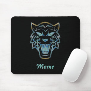Gradient blue tiger silhouette monogram mouse pad