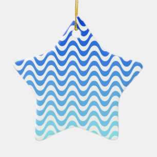 Gradient Blue Waves Ceramic Ornament