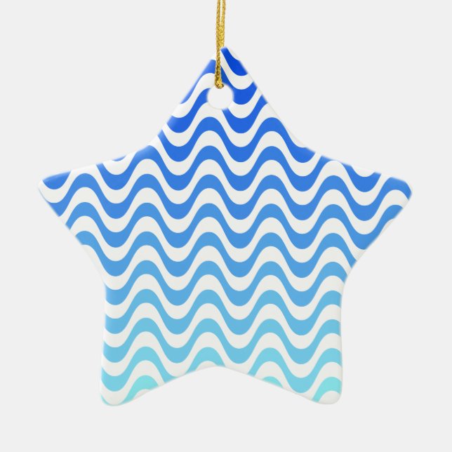 Gradient Blue Waves Ceramic Ornament (Front)