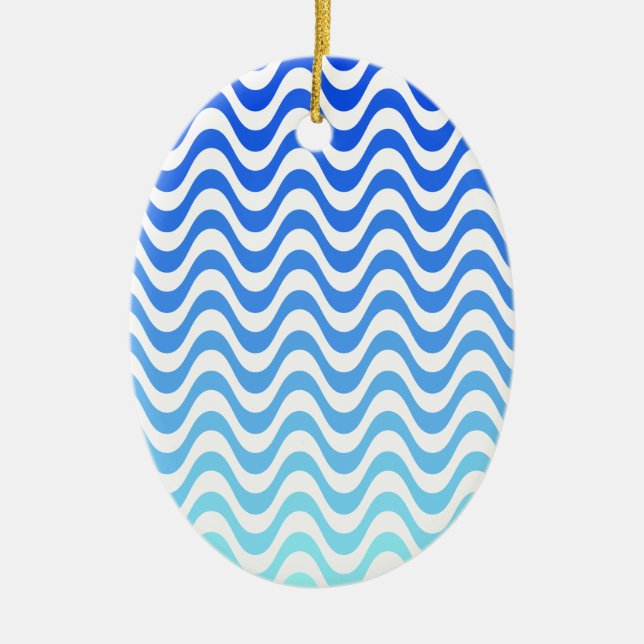 Gradient Blue Waves Ceramic Ornament (Front)