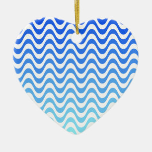 Gradient Blue Waves Ceramic Ornament