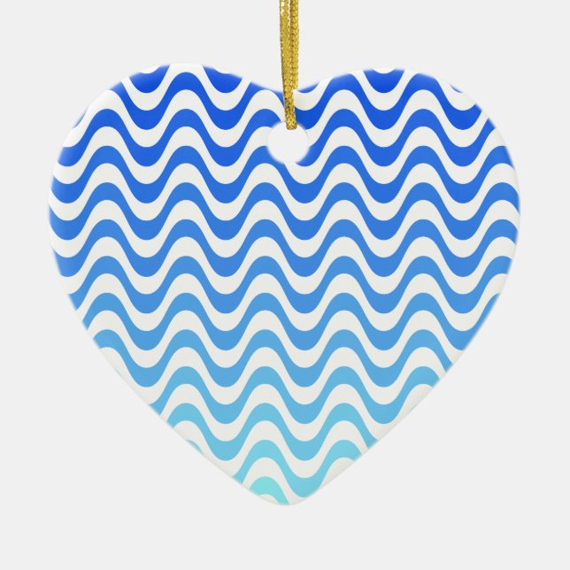 Gradient Blue Waves Ceramic Ornament (Front)