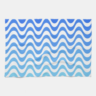 Gradient Blue Waves Kitchen Towel