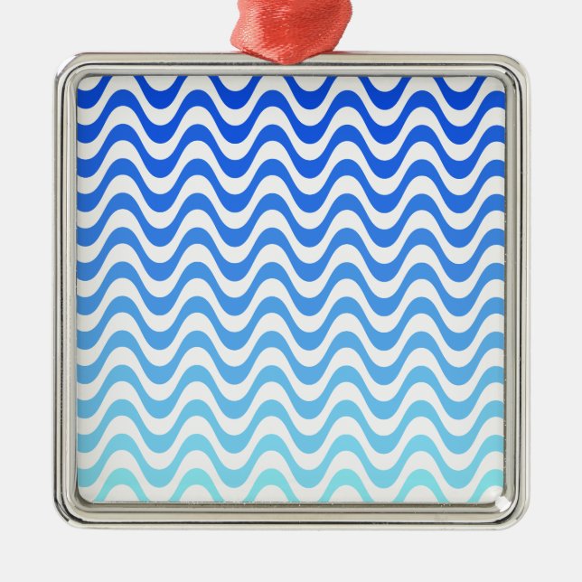 Gradient Blue Waves Metal Ornament (Front)