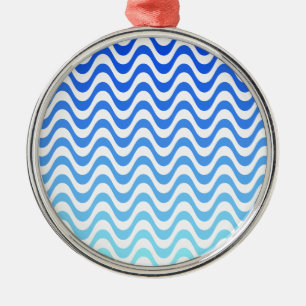 Gradient Blue Waves Metal Ornament