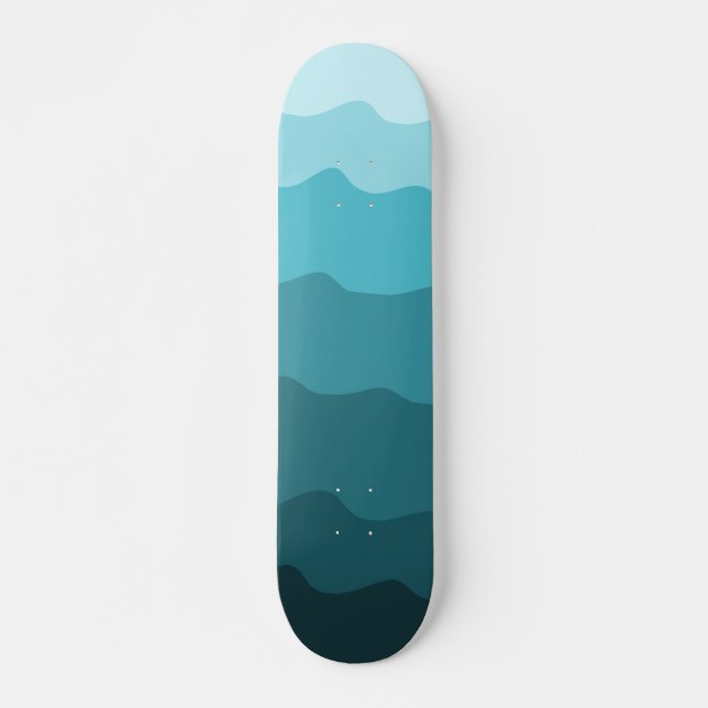 Gradient Blue Waves Pattern Minimalist  Skateboard (Front)
