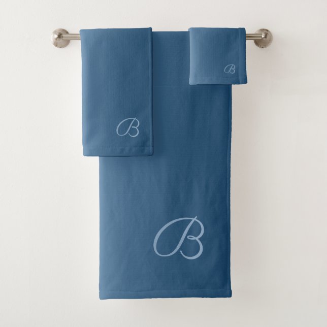 Gradient Blue with Custom Monogram Bath Towel Set (Insitu)