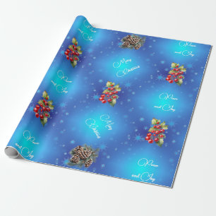 Gradient Blue with Stars Peace and Joy Wrapping Paper