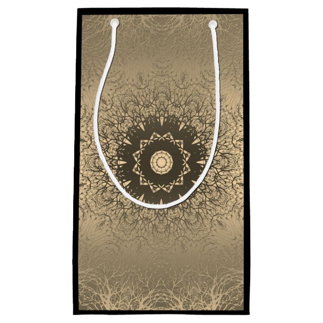 Gradient brown bronze silk arabic ornamental decor small gift bag (Front)