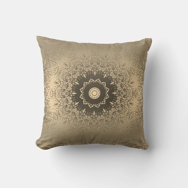 Gradient brown bronze silk arabic ornamental decor throw pillow (Front)