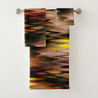 Gradient brown to yellow forming abstract zig-zag  bath towel set