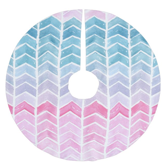 Gradient Chevron: Watercolor Herringbone Pattern. Brushed Polyester Tree Skirt (Front)