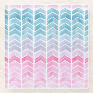 Gradient Chevron: Watercolor Herringbone Pattern. Glass Coaster