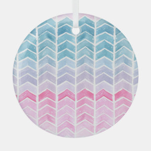 Gradient Chevron: Watercolor Herringbone Pattern. Glass Ornament