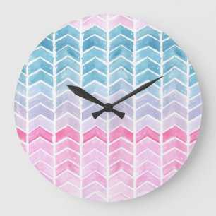 Gradient Chevron: Watercolor Herringbone Pattern. Large Clock