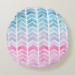 Gradient Chevron: Watercolor Herringbone Pattern. Round Pillow