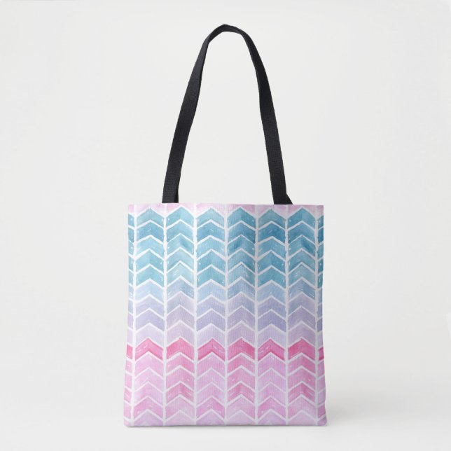 Gradient Chevron: Watercolor Herringbone Pattern. Tote Bag (Front)
