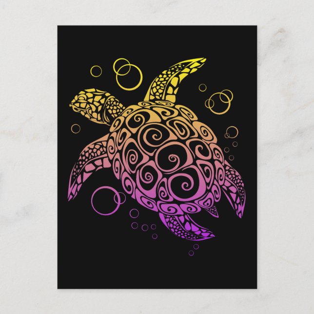 Gradient Colour Sea Turtle Drawing, Sea Turtle Postcard (Front)