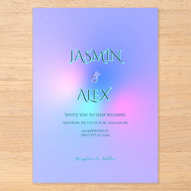 Gradient Colour Transparent Wedding Invitation (Front)
