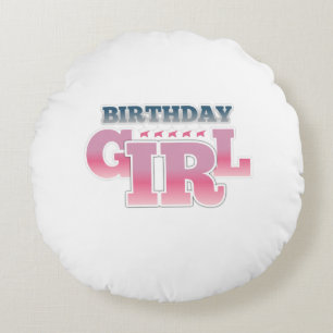 Gradient colourful pink birthday girl round pillow