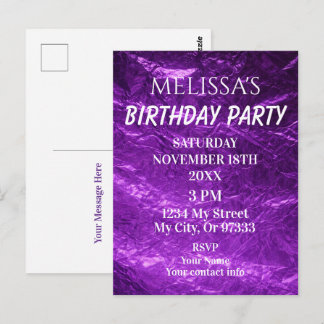 Gradient Deep Purple Birthday Invitation Postcard